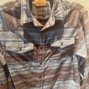 Men's Casual Western Snap Down Shirt - Brown and Blue